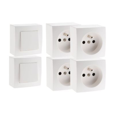 Lot de 2 interrupteurs va et vient + 4 prises en saillie Presto Zenitech