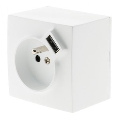 Prise en saillie 2P+T avec chargeur USB blanc
