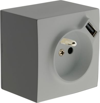 Prise en saillie 2P+T avec chargeur USB métal
