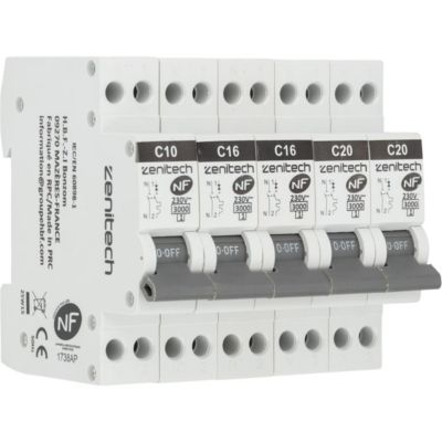 Pack de 5 disjoncteurs 1x10A + 2x16A + 2x20A Zenitech