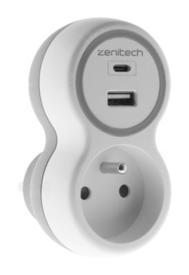 Prise 2P+T ZENITECH Avec 2 ports USB A & C - vue 3