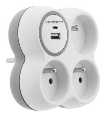 Zenitech Bolea Multiprise avec 3 x prises secteur et 2 ports USB A & - vue 3