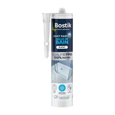 Mastic d’étanchéité spécial salle de bain blanc Bostik Joint Parfait tous matériaux, cartouche de 280 ml