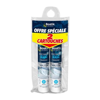 Mastic d’étanchéité spécial salle de bain translucide Bostik Joint Parfait tous matériaux, lot de 2 