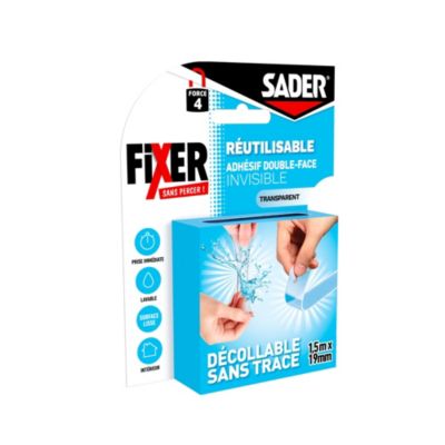 Ruban adhésif double face réutilisable 1 5 x 19 mm Sader - vue 2