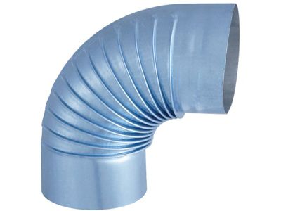 Coude plissé de 90 degrès d'angle et aluminié pour conduit de raccordement Diamètre 125 mm modèle POLYFEU