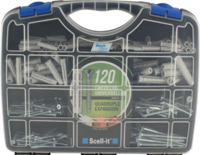 Coffret de 120 chevilles 100% nylon quadruple expansion + vis assorties Scell-It