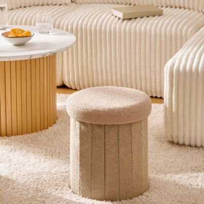 Atmosphera Créateur D'intérieur Pouf Pliable C Jaiko en Bouclette Beige 32x38cm - vue 2