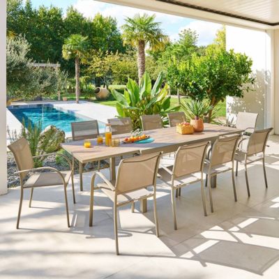 Table de jardin extensible 10 places PIAZZA aluminium époxy café Hespéride - vue 2