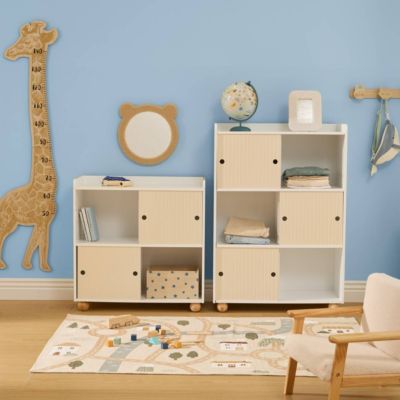 Meuble de Rangement Enfant Bouli 2 portes 2 Cases Beige 69,5x30x71 cm - Atmosphera Créateur d'intérieur