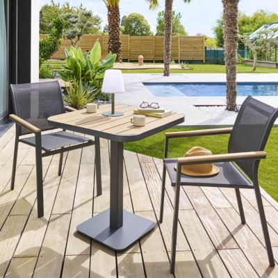 Table de jardin bistro Tyla acacia & en acier traité époxy Hespéride - vue 9