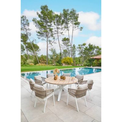 Lot de 2 fauteuils de jardin "Oriengo" taupe & blanc en aluminium et mailles tressées - Hespéride