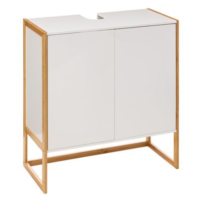 Meuble sous lavabo à  poser 2 portes  blanc et bambou  5Five Naturéo