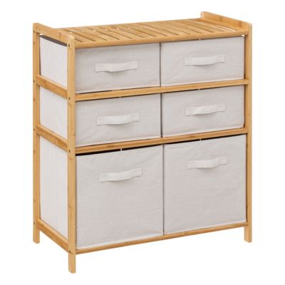 Etagère de salle de bains double 6 paniers  blanc et bambou  5Five Tidy Box