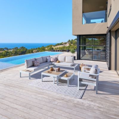 Salon d'angle de jardin 6 personnes Paradize coloris blanc chaud Hespéride