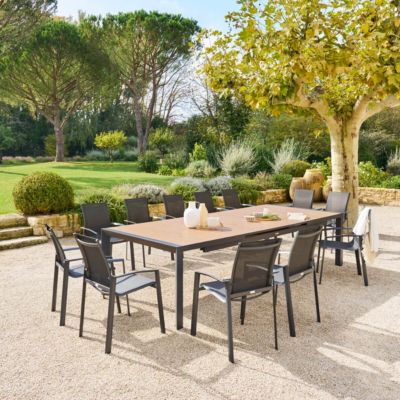 Table de jardin extensible Évasion effet bois honey & 14 places lates en aluminium Hespéride