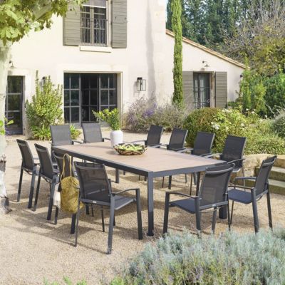 Table de jardin Évasion effet bois honey & 12 places lates en aluminium Hespéride - vue 8