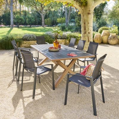 Table de jardin Axiome honey & 8 places en aluminium Hespéride - vue 8