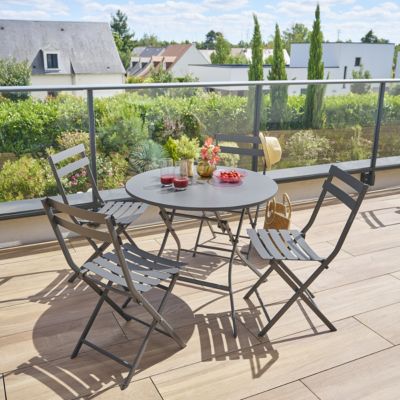 Hespéride Table de jardin pliante ronde "Greensboro" graphite 4 places en acier