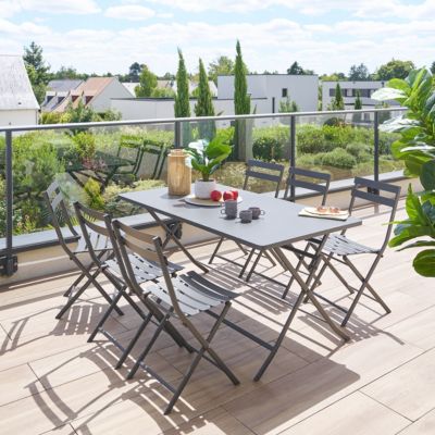 Table de jardin pliante rectangulaire "Greensboro" graphite 6 places en acier - Hespéride