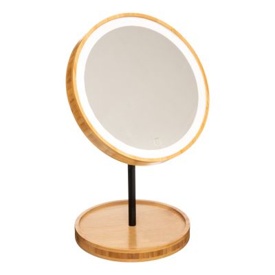 Miroir de salle de bains lumineux LED rond sur pied rechargeable IP20 pivotant 360° bambou métal  5Five Modern