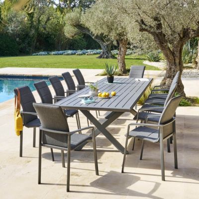 Table de jardin extensible Axiome granitée 12 places en aluminium traité époxy Hespéride