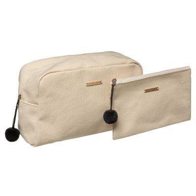 Trousse de toilette avec pochette Modern en polyester, coton et viscose couleur beige