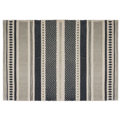 Tapis à franges imprimé Atmosphera coton gris L.90 x l.60 cm