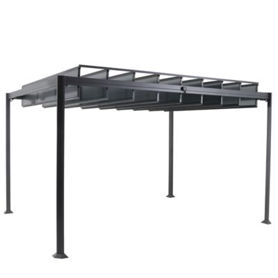 Tonnelle autoportante aluminium et toit polycarbonate Hespéride Belize graphite 3 x 3,8 m