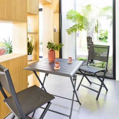 Table de jardin pliante carrée "Azua" 2 places en aluminium traité époxy Hespéride - vue 5
