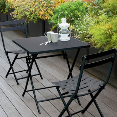 Hespéride Table de jardin pliante carrée "Greensboro" graphite 2 places en acier traité époxy