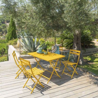 Table de jardin pliante rectangulaire "Greensboro" jaune moutarde 4 places en acier traité époxy Hespéride