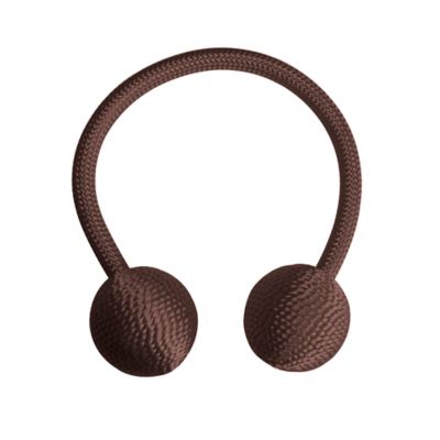 Embrasse à rideaux à rideaux nouage 2 billes marron polyester ?3,5 x L.23 cm