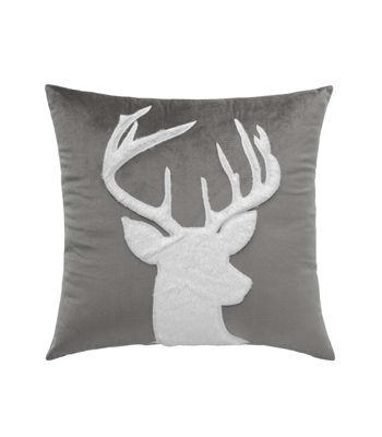 Douceur d'Intérieur Coussin déco en velours cerf 45x45cm Gris - vue 2