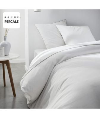 Parrure de lit TODAY Prestige - 240 x 260 cm - 2 personnes - 100% Percale Finition dentelle - Craie