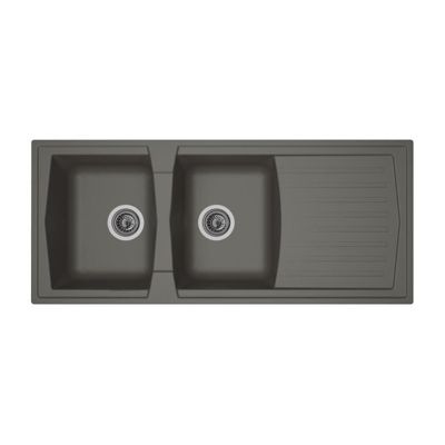 STRADOUR Evier cuisine à encastrer 2 bacs + 1 égouttoir Arena Résine 116 x 50 cm béton - vue 2