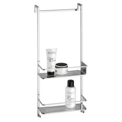 Serviteur De Douche D'angle Autoporté – Blanc Métal/plastique – 22,5 X 16 X 225 Cm – Pour Rangement Shampoing, Gants – Anti-rouille