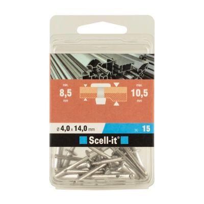 Rivet aveugle tête plate aluminium 4,0 x 14 mm, 15 pièces