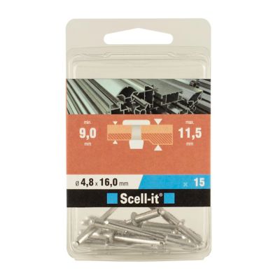 Rivet aveugle tête plate aluminium 4,8 x 16 mm, 15 pièces