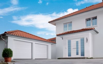 Porte de garage sectionnelle acier Hormann WoodGrain blanc trafic RAL 9016 - l.250 x h.200 cm - moto