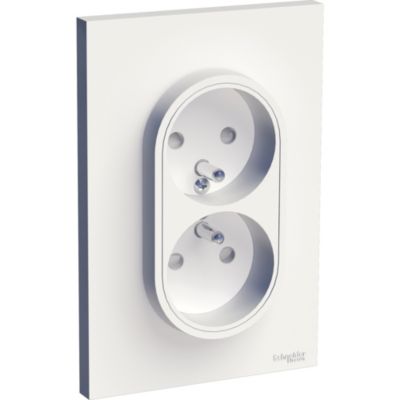 Prise double avec terre complète Schneider Electric Odace blanc