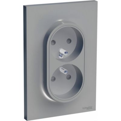 Prise double avec terre complète Schneider Electric Odace aluminium