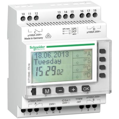 Cct15940 Schneider Horloge Modulaire Annuelle 24h7joursannée 4 Canaux Acti9 Ita