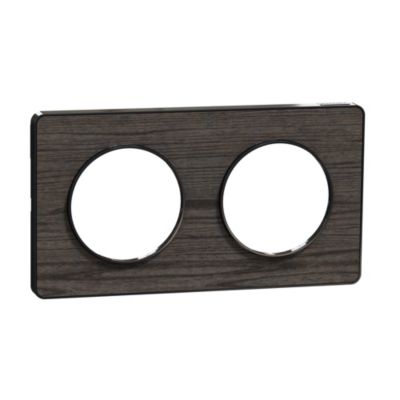 Plaque de finition double Schneider Electric Odace Touch chêne grisé liseré anthracite