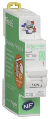Disjoncteur peignable courbe C phase + neutre 20A Schneider Electric Resi9 XP