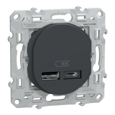 Mécanisme chargeur double usb A + C 12W Schneider Electric Ovalis anthracite