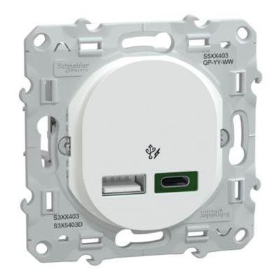 Double chargeur usb A 7.5W + C 45W Schneider Electric Ovalis blanc
