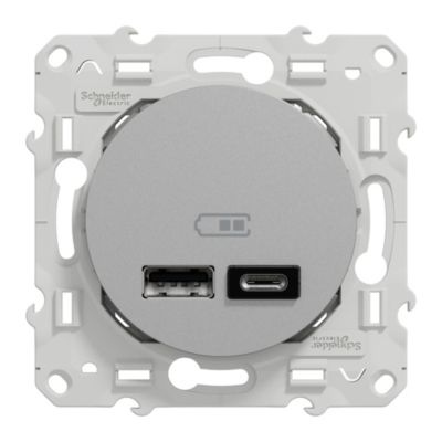 Mécanisme double chargeur usb A + C Schneider Electric Odace aluminium