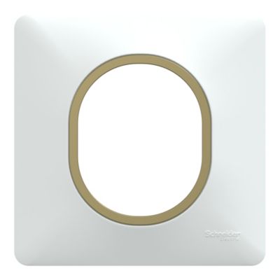 Plaque de finition 1 poste Schneider Electric Ovalis S320702D coloris avec liseré laiton .87 x P.10 x H.87 mm