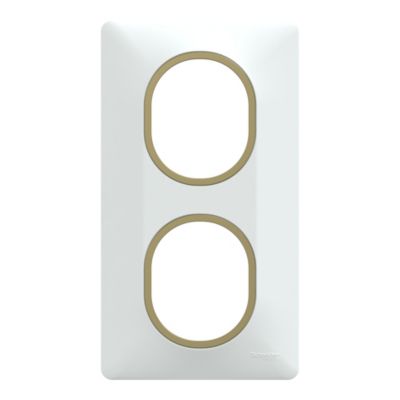 Plaque de finition 2 postes Schneider Electric Ovalis S320724D coloris avec liseré laiton .87 x P.10 x H.158 mm